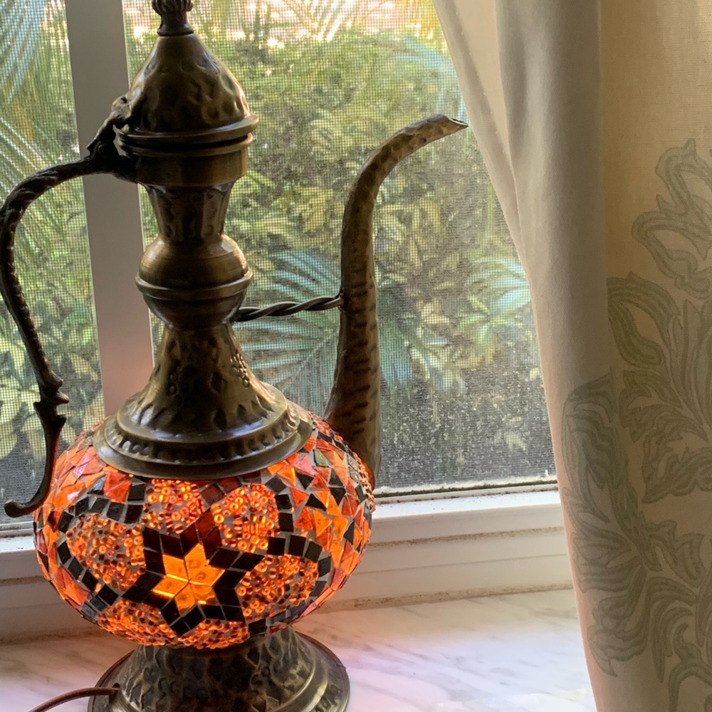 Vintage Brass Mosaic Teapot Lamp